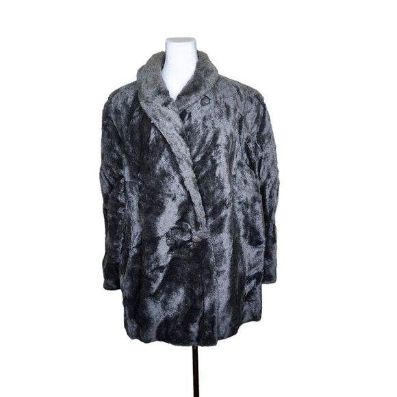 Vintage 60s Faux Fur Coat Womens Size 2XL Dark Gray Mod Mob Wife - Picture 1 of 8